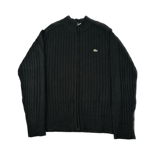 Lacoste Black Full Zip Knit Ribbed Jumper