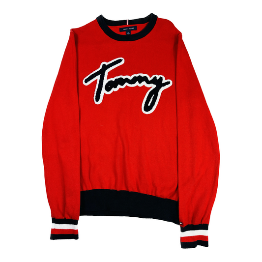 Tommy Hilfiger Small Red & Navy Embossed Spellout Knit Jumper